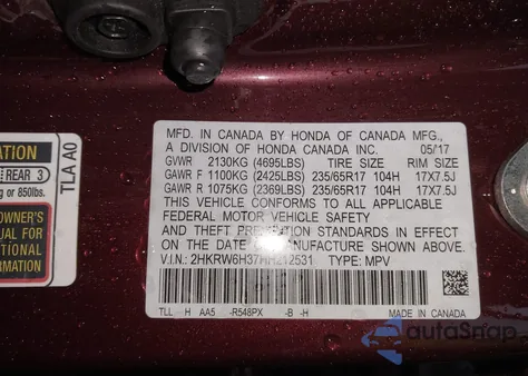 2017 Honda Cr-V Lx z USA, uszkodzony, nr VIN 2HKRW6H37HH212531